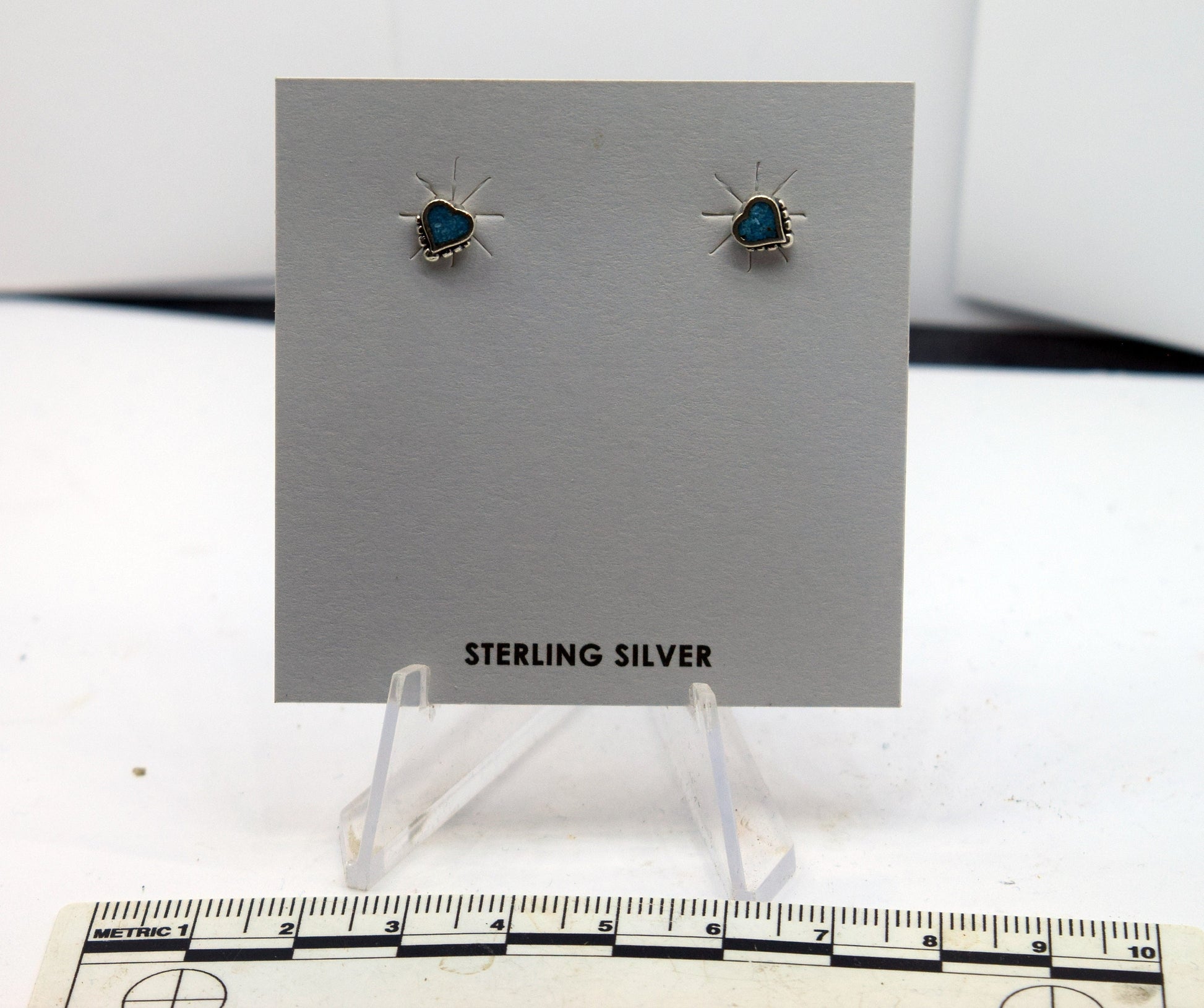 Turquoise Heart Earrings Inlayed Sterling Silver Stud Earrings 5 mm wide