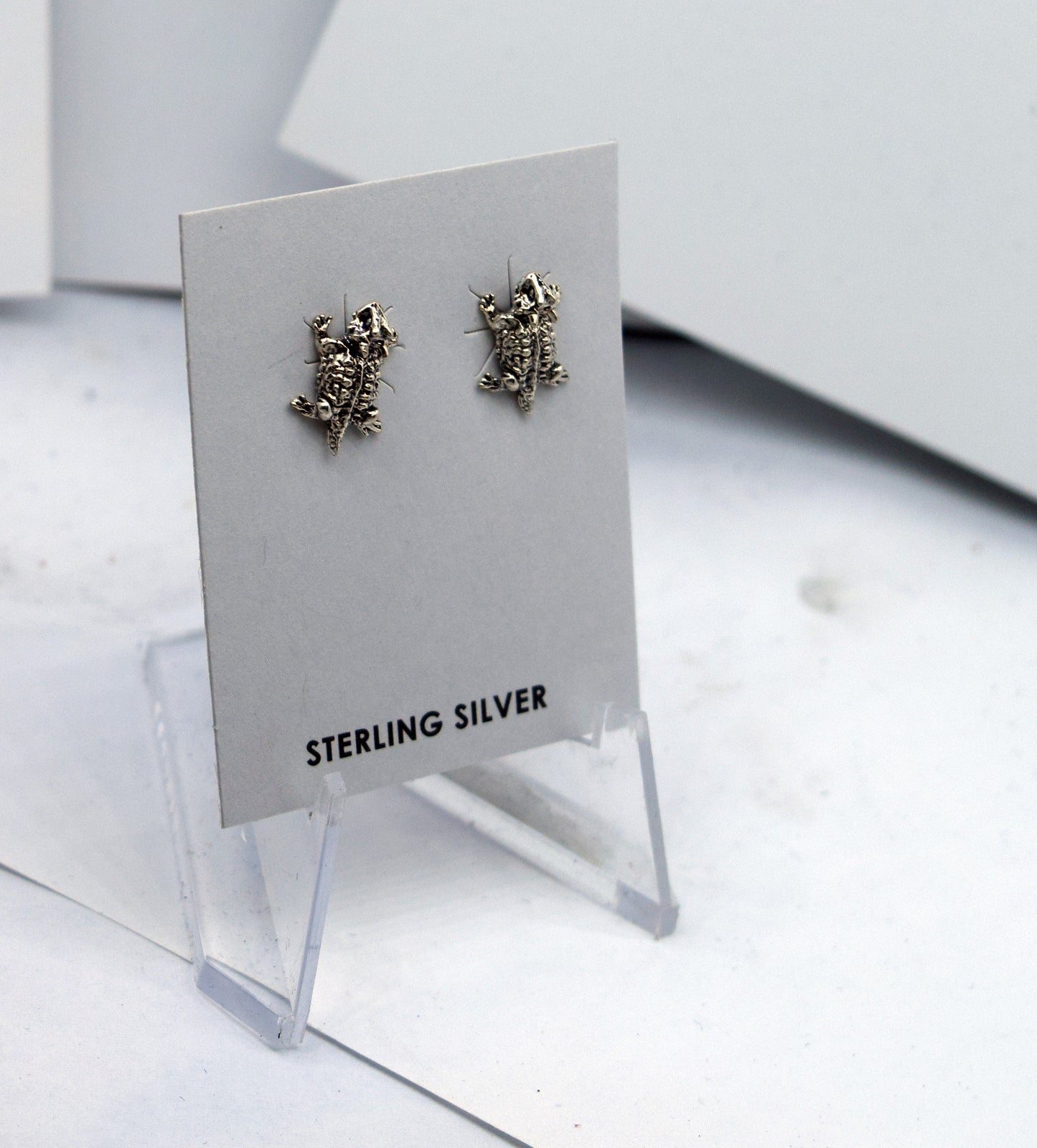 Horny Toad Earrings Sterling Silver Stud Earrings 13 mm high