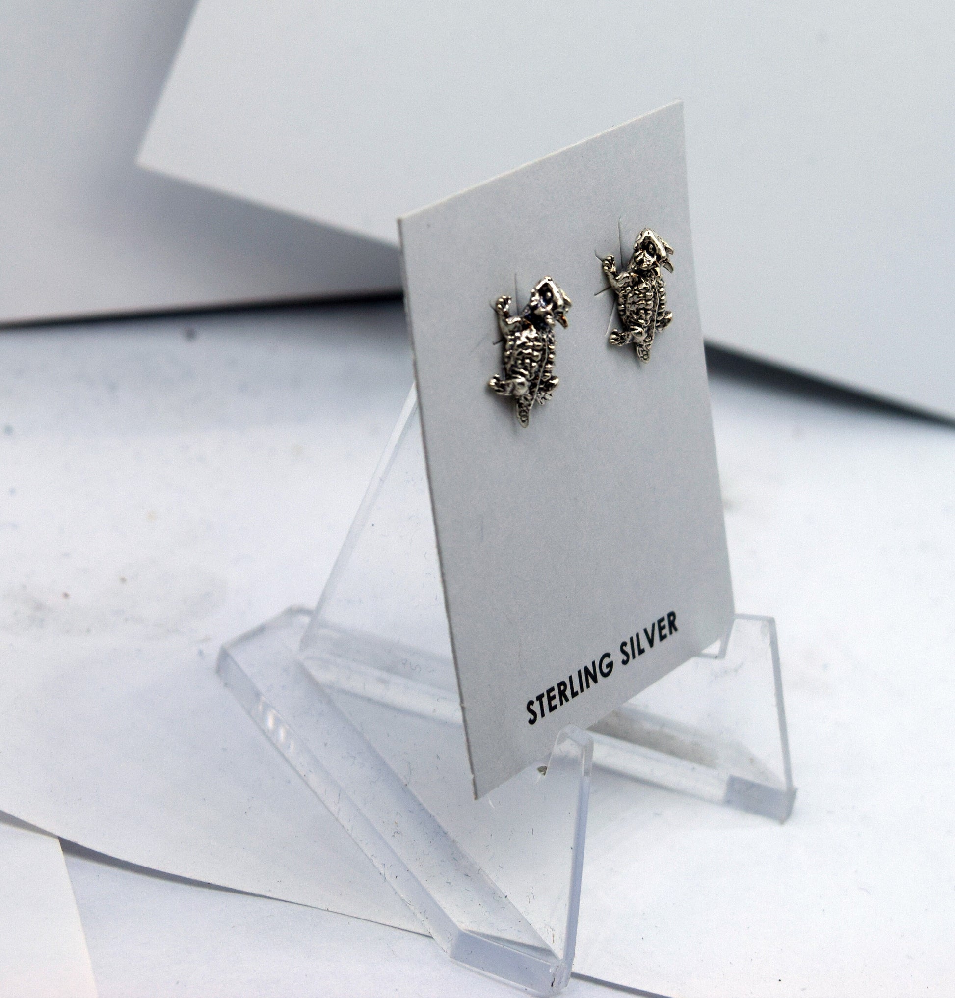 Horny Toad Earrings Sterling Silver Stud Earrings 13 mm high