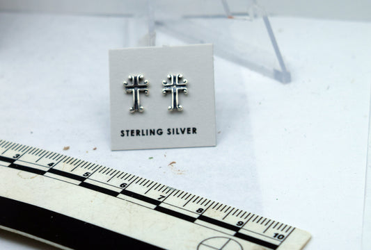 Cross Sterling Silver Stud Earrings 9 mm high