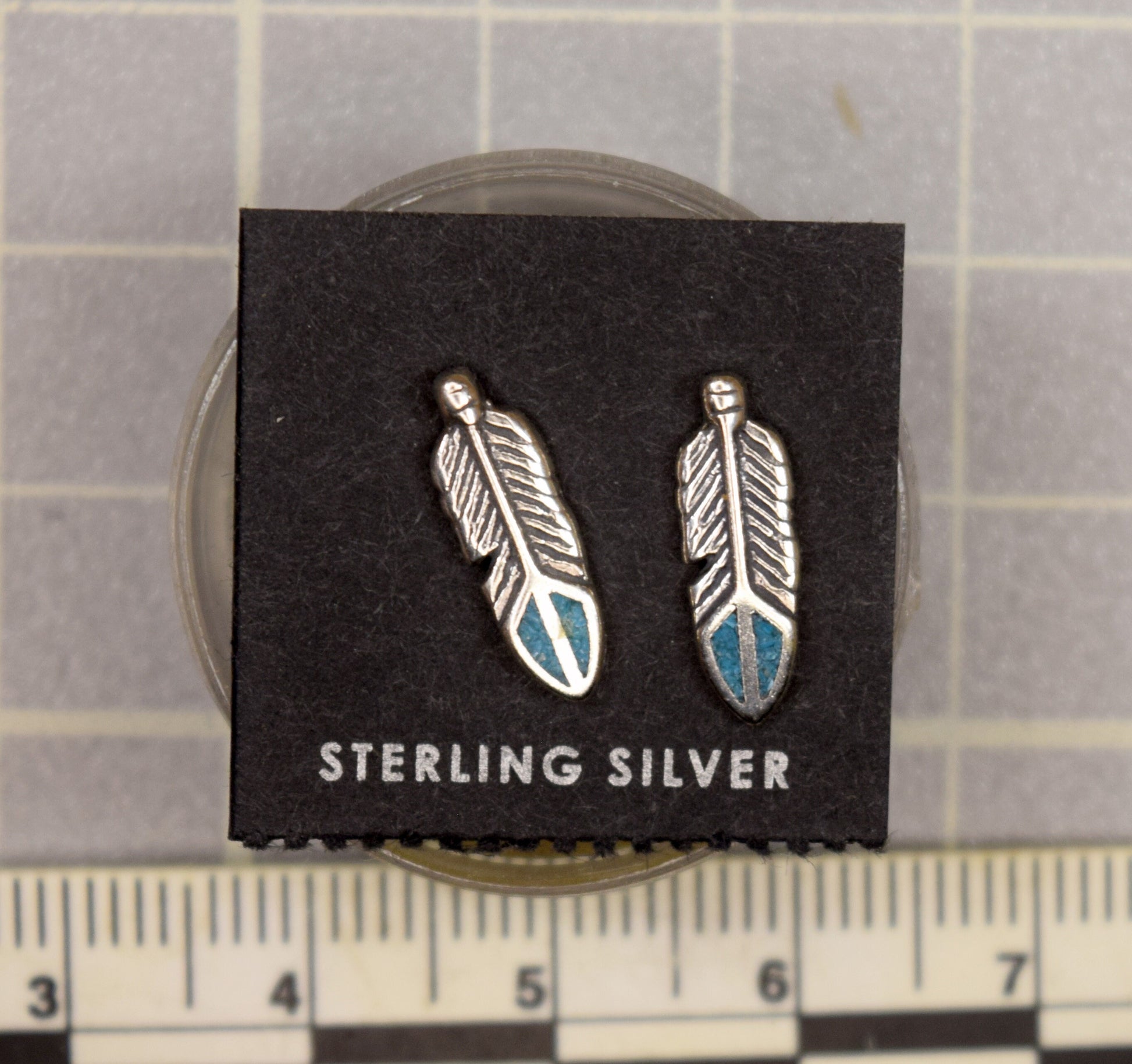 Turquoise Feather Earrings Sterling Silver Turquoise Inlay Stud Earrings 9 mm long