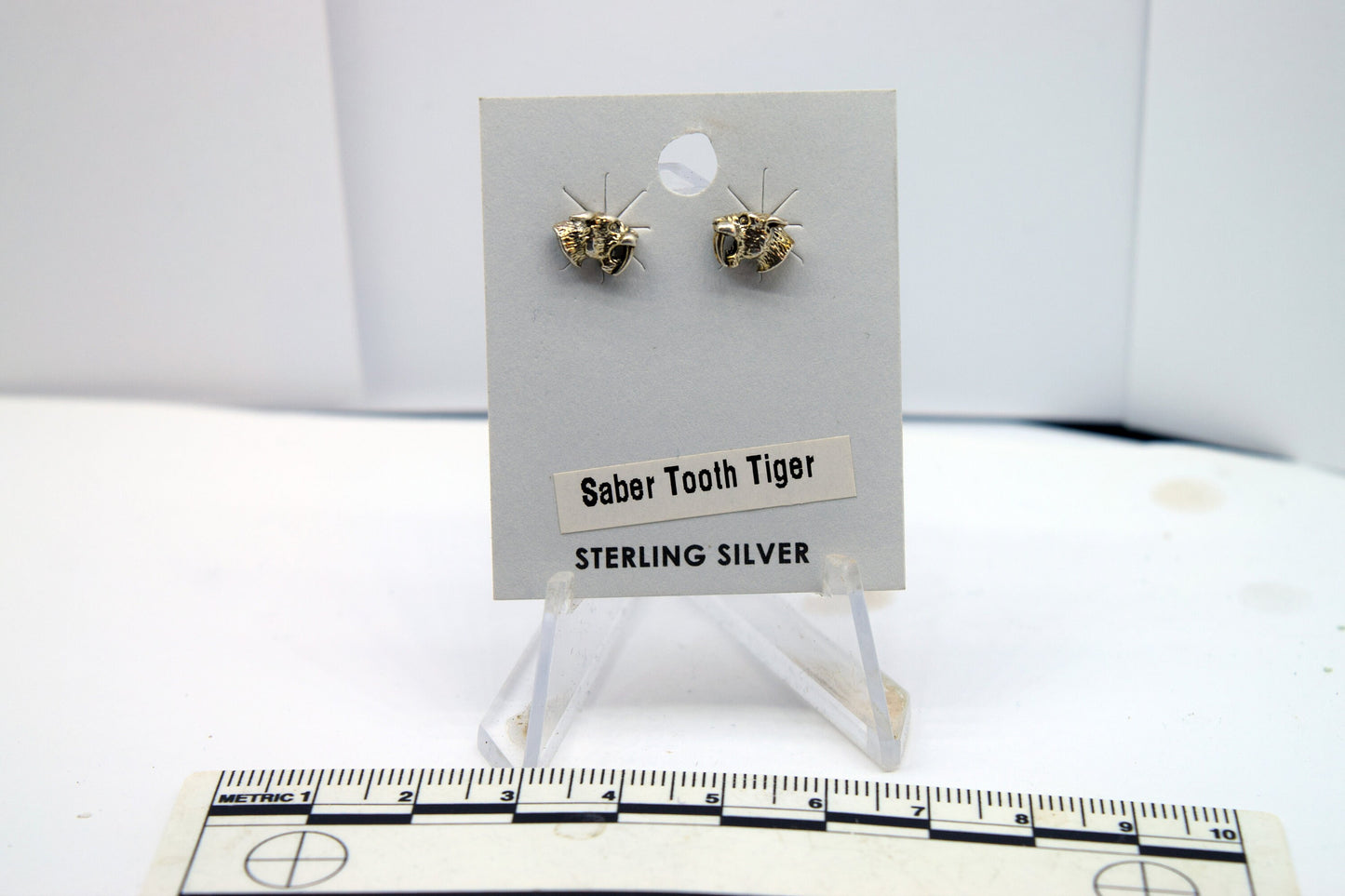 Sabre-tooth Tiger Earrings Sterling Silver Stud Earrings 9 mm wide