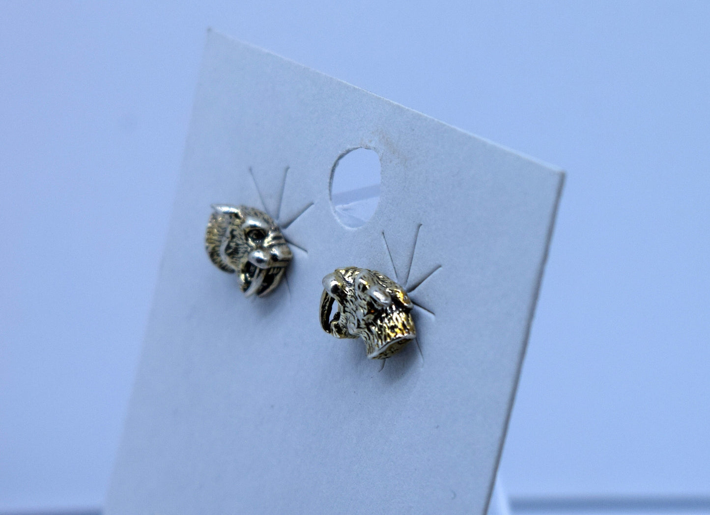 Sabre-tooth Tiger Earrings Sterling Silver Stud Earrings 9 mm wide