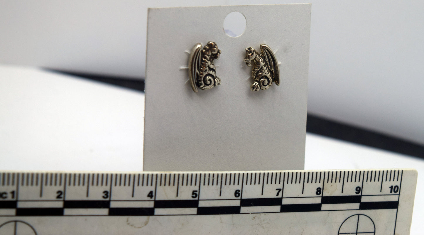 Winged Dragon Earrings Sterling Silver Stud Earrings 10 mm high