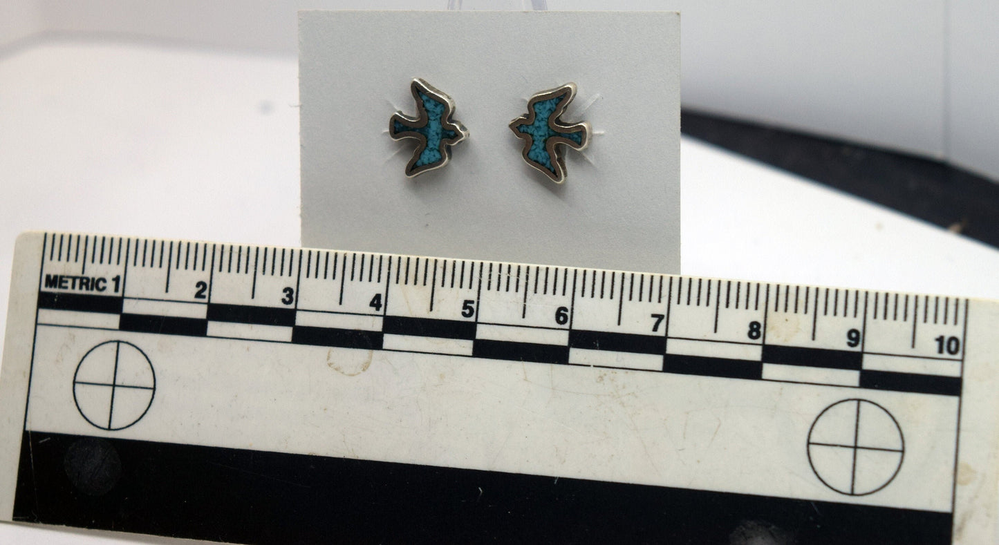 Dove in Flight Stud Earrings with a Turquoise Inlay 9mm wide