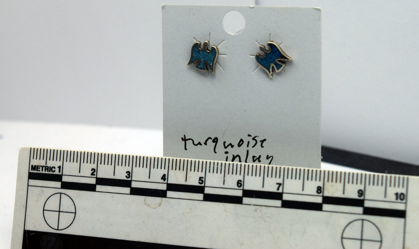 Thunderbird Earrings Sterling Silver Stud Earrings with a Turquoise Inlay 7 mm wide