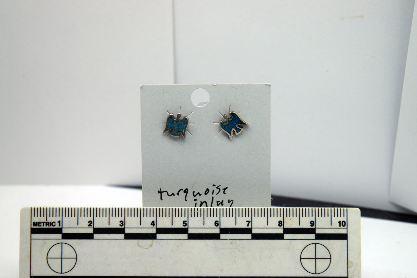 Thunderbird Earrings Sterling Silver Stud Earrings with a Turquoise Inlay 7 mm wide