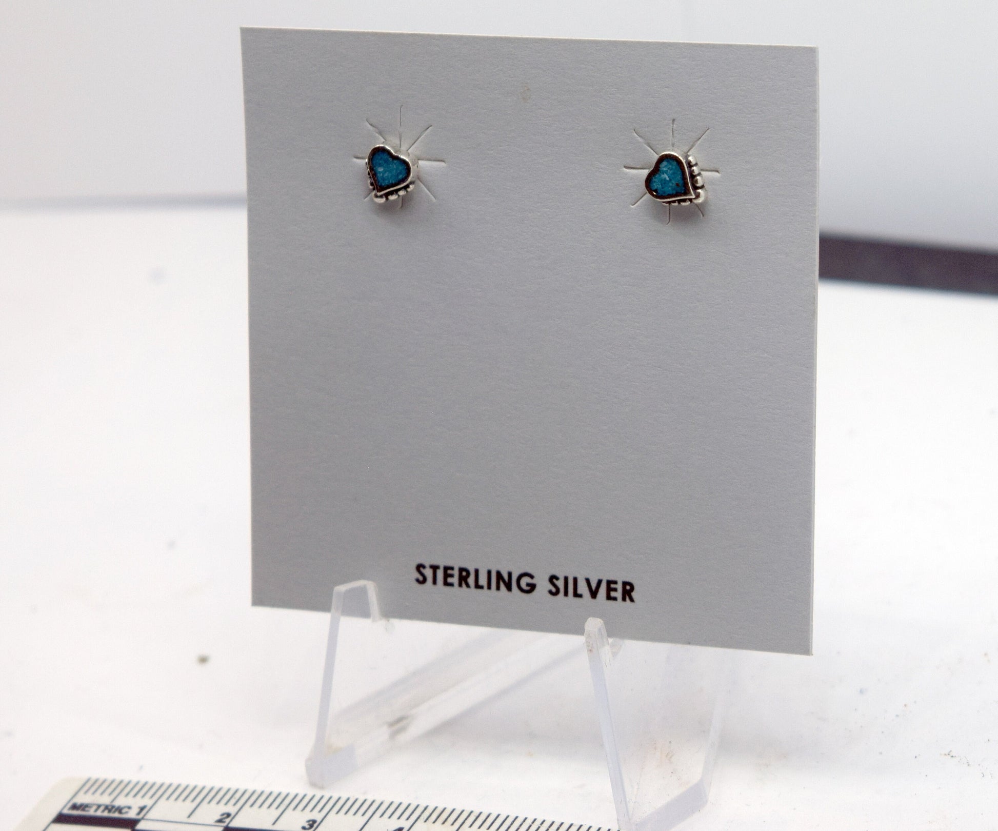 Turquoise Heart Earrings Inlayed Sterling Silver Stud Earrings 5 mm wide