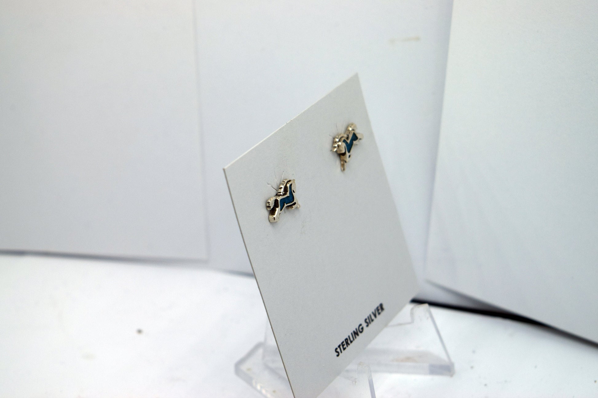 Unicorn Earrings Mid Jump Sterling Silver Stud Earrings with a Turquoise Inlay 12 mm wide