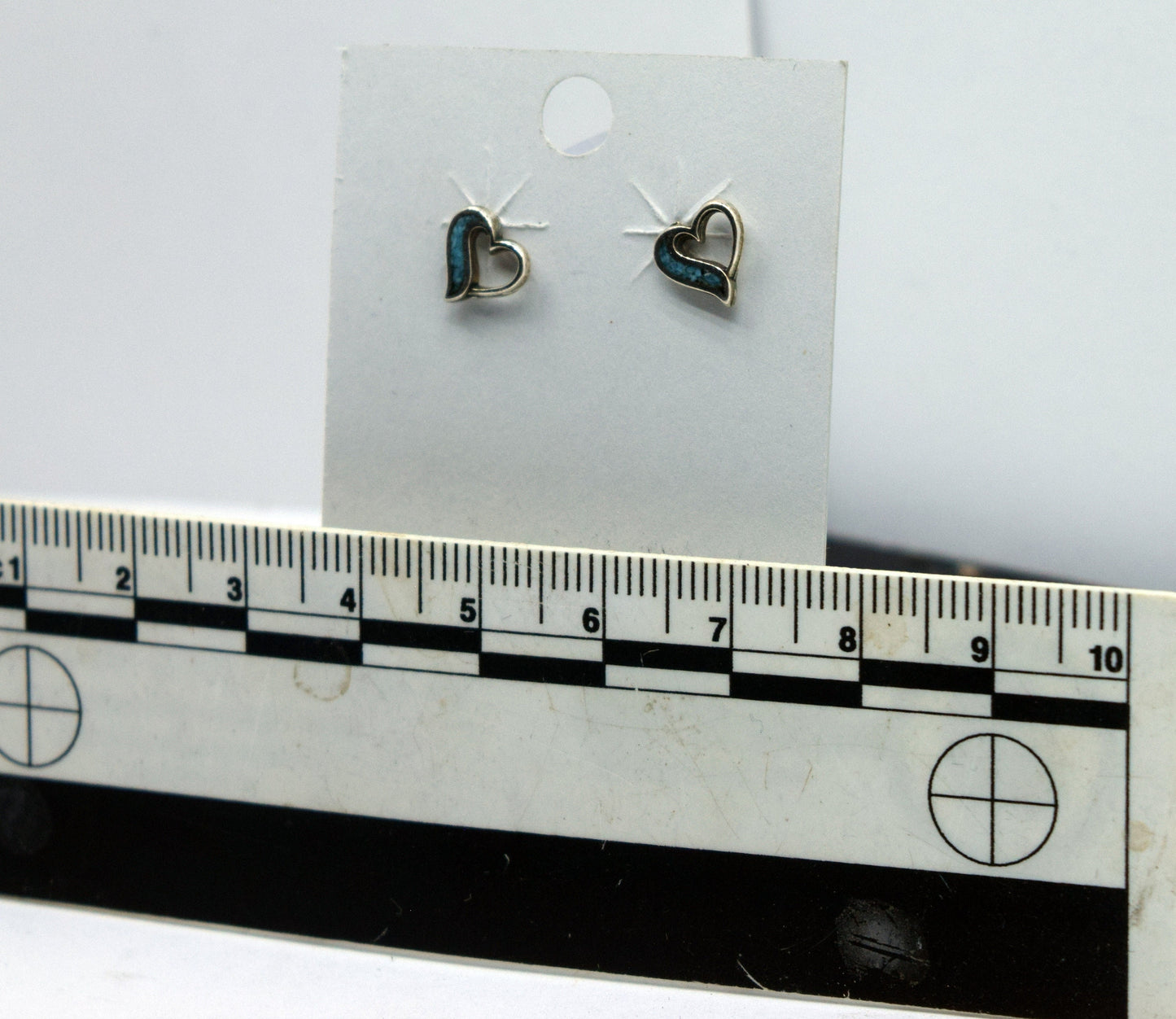 Open Heart Sterling Silver Stud Earrings with a Turquoise Inlay 7 mm wide