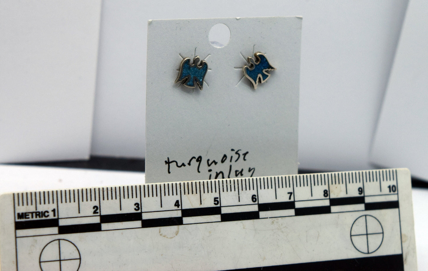 Thunderbird Earrings Sterling Silver Stud Earrings with a Turquoise Inlay 7 mm wide