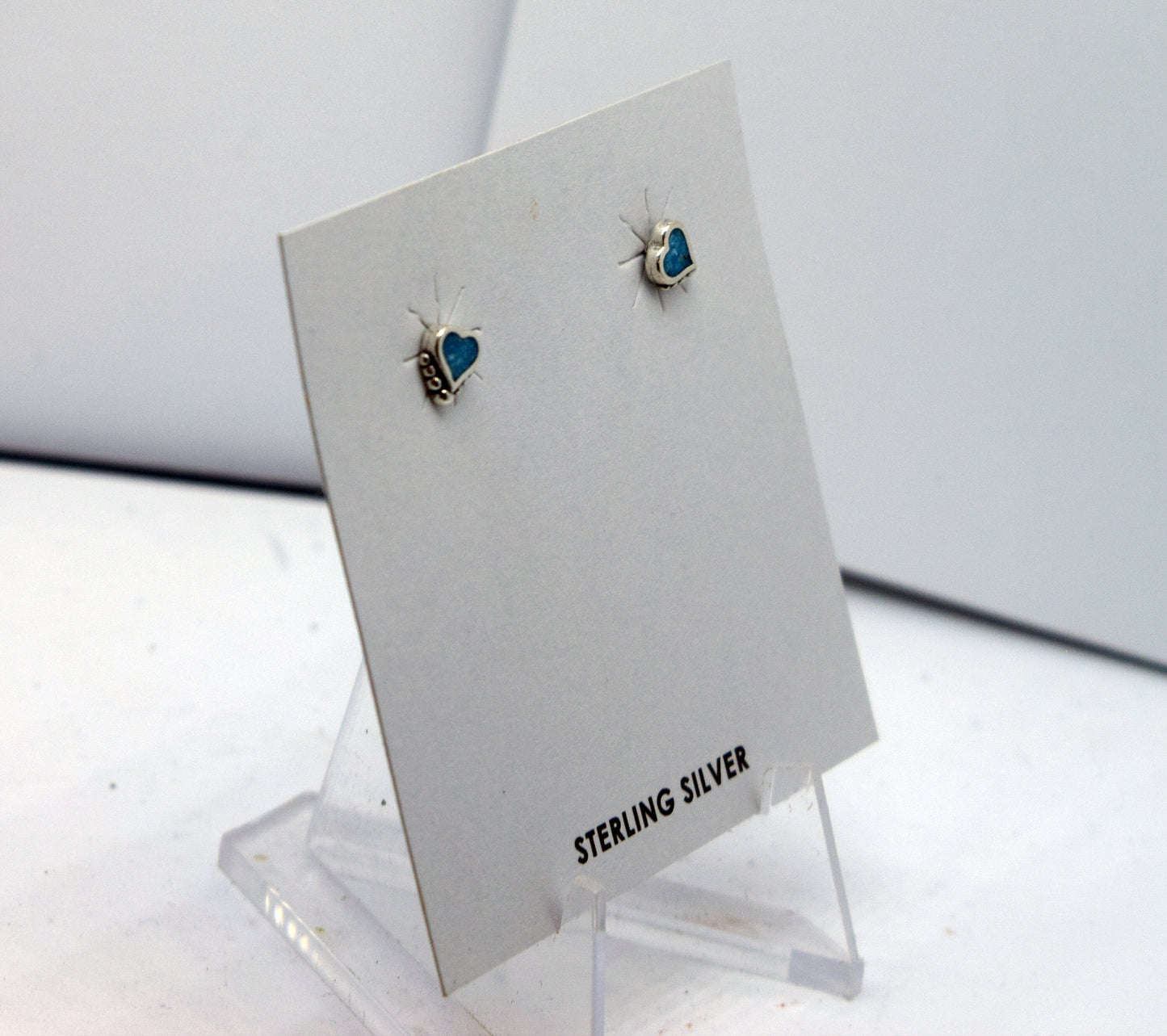 Turquoise Heart Earrings Inlayed Sterling Silver Stud Earrings 5 mm wide