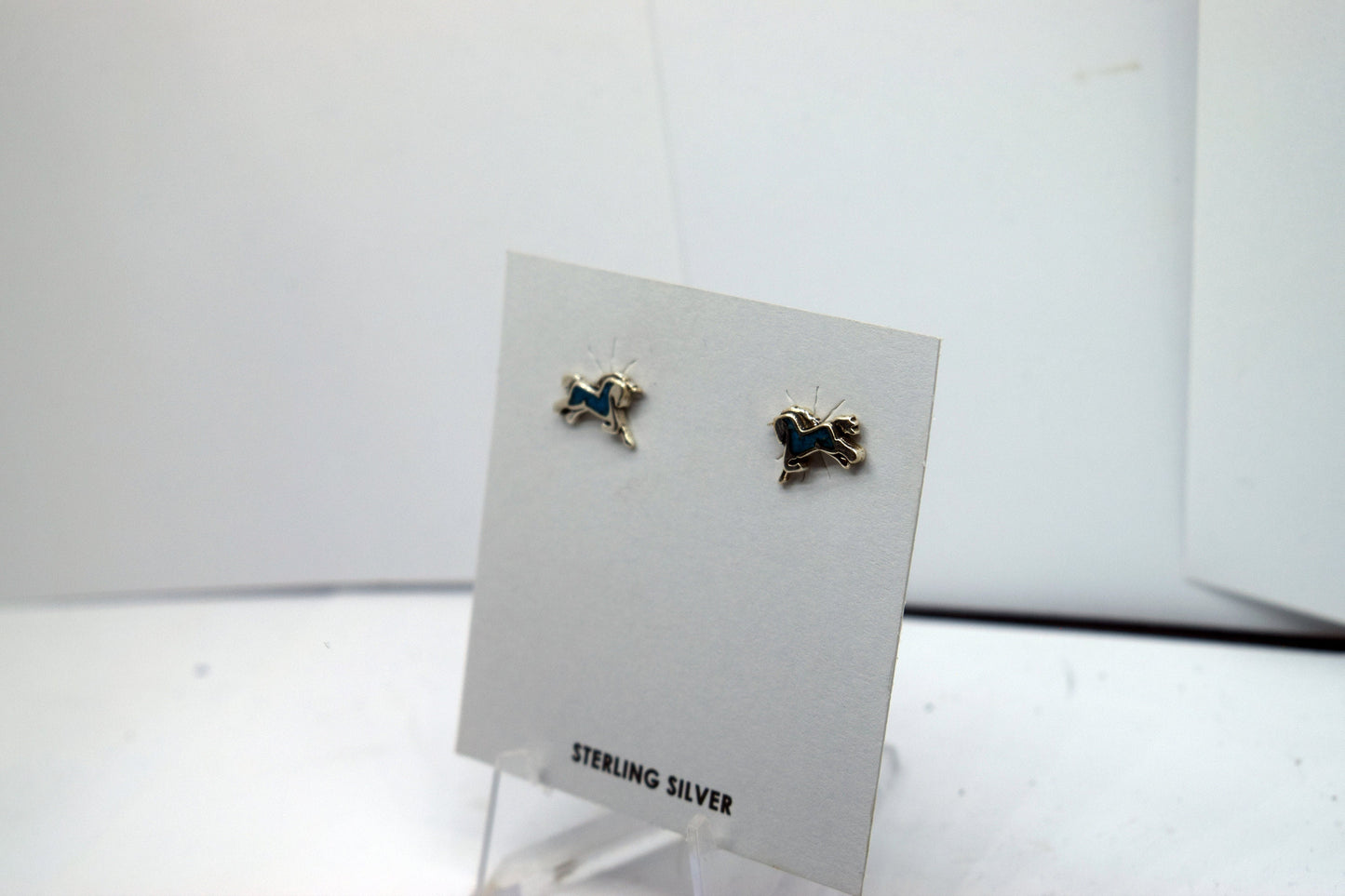 Unicorn Earrings Mid Jump Sterling Silver Stud Earrings with a Turquoise Inlay 12 mm wide