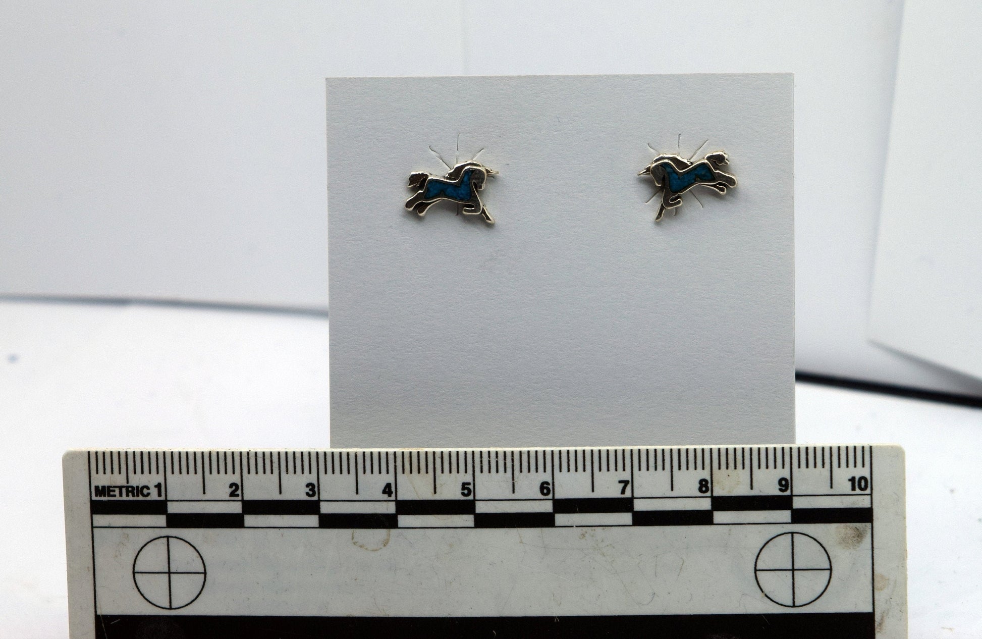 Unicorn Earrings Mid Jump Sterling Silver Stud Earrings with a Turquoise Inlay 12 mm wide