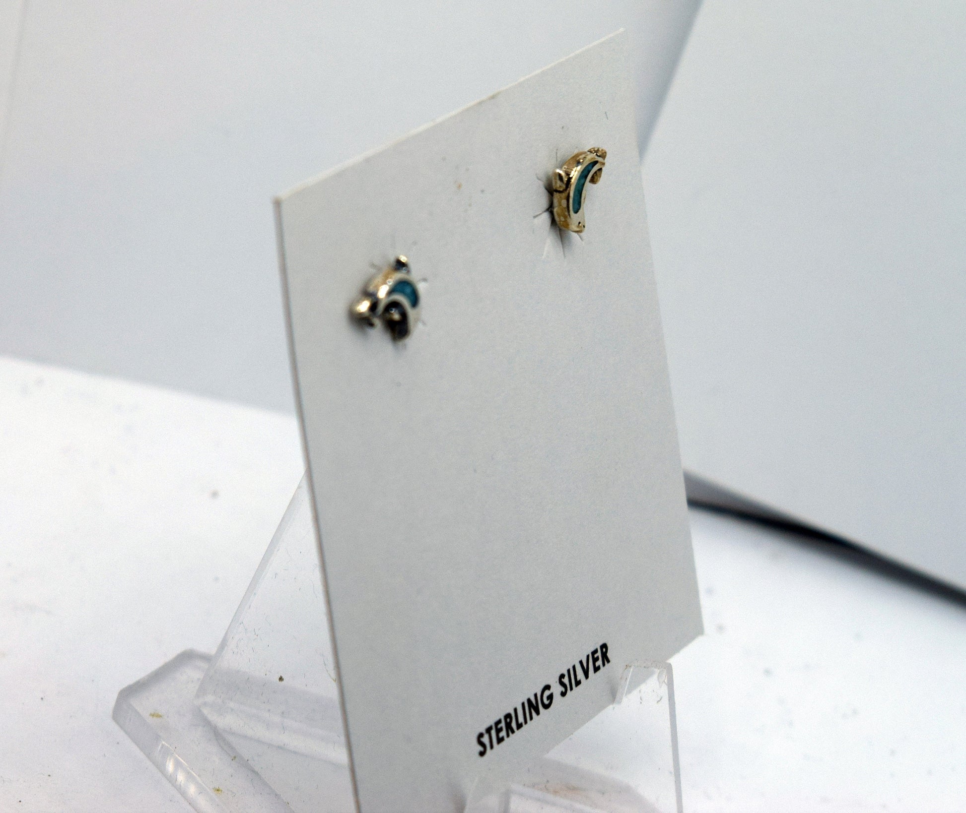 Jumping Dolphin Earrings Sterling Silver Stud Earrings with a Turquoise Inlay 10 mm wide