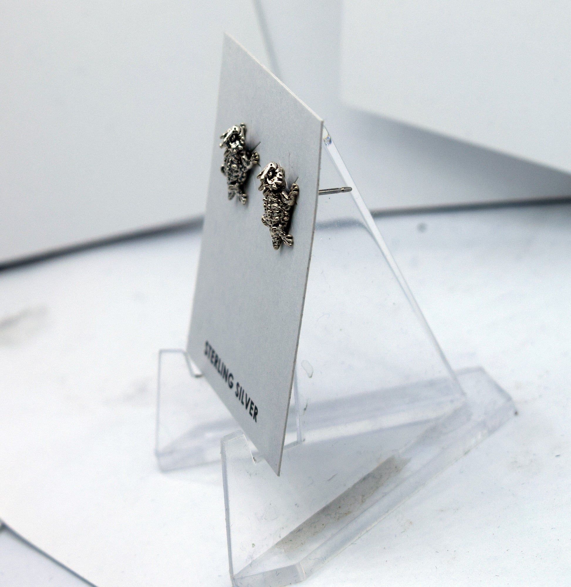 Horny Toad Earrings Sterling Silver Stud Earrings 13 mm high