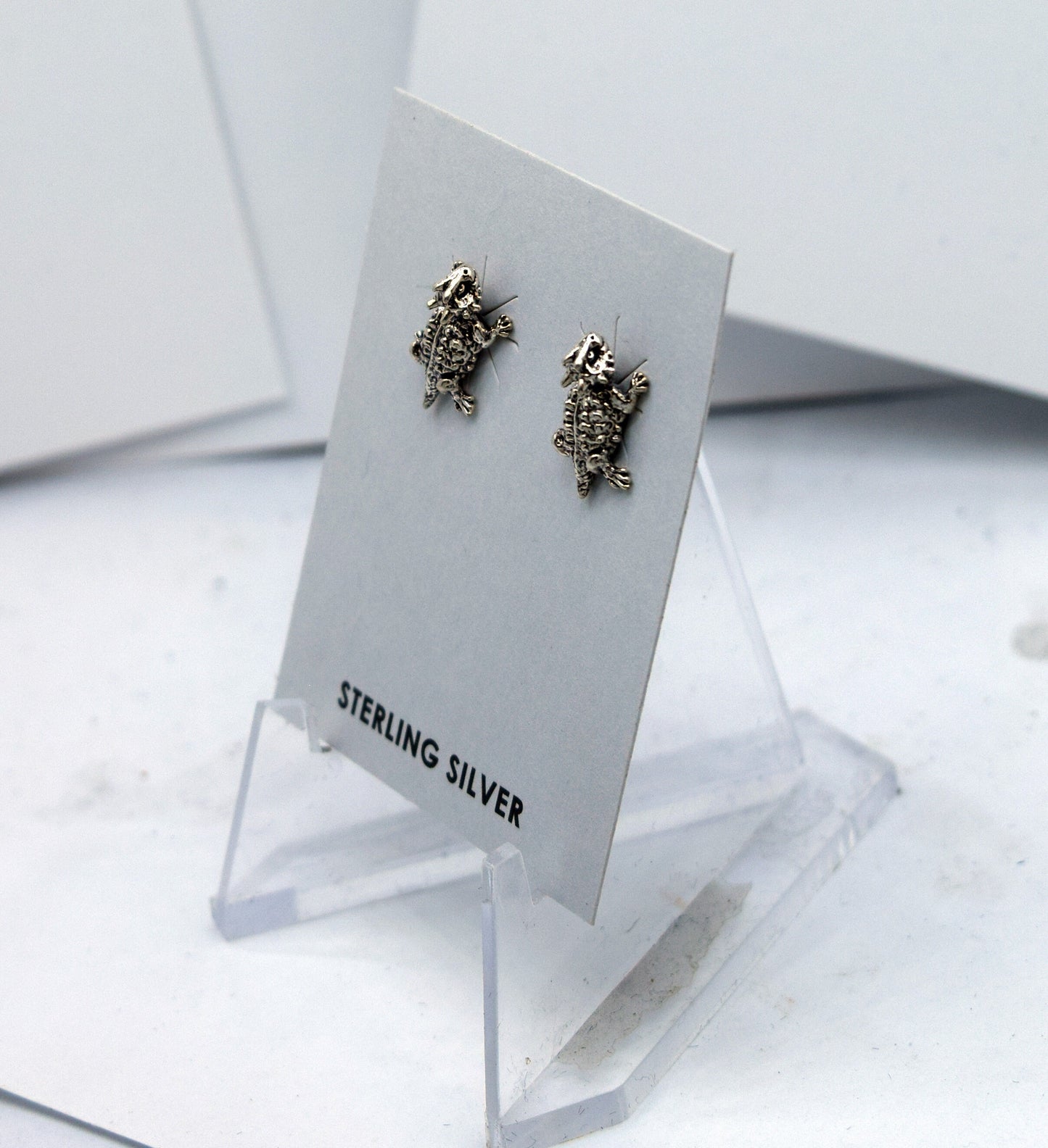 Horny Toad Earrings Sterling Silver Stud Earrings 13 mm high