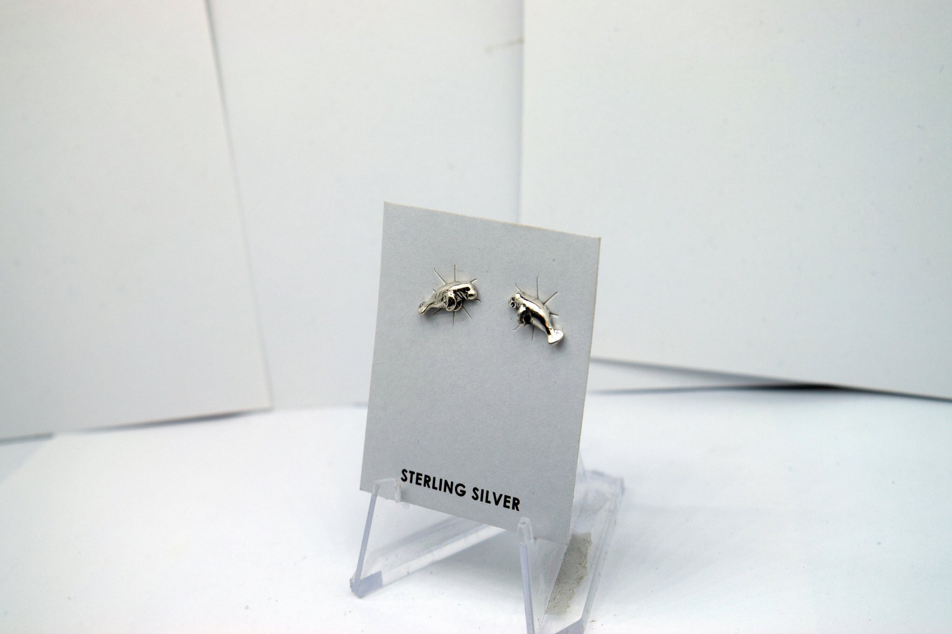 Manatee Earrings Sea Cow Earrings Sterling Silver Stud Earrings 12 mm wide