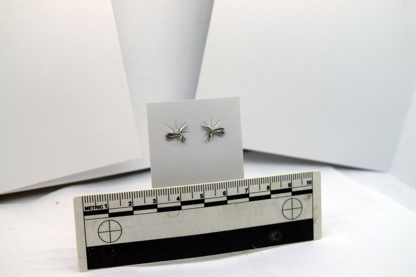 Hummingbird in Flight Sterling Silver Stud Earrings 11 mm wide