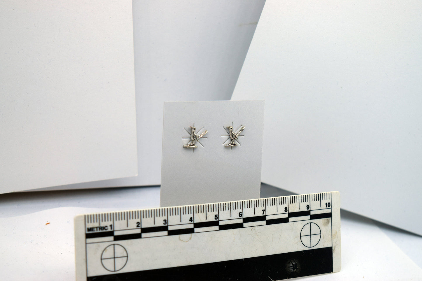 Standing Road Runner Earrings Sterling Silver Stud Earrings 8 mm high