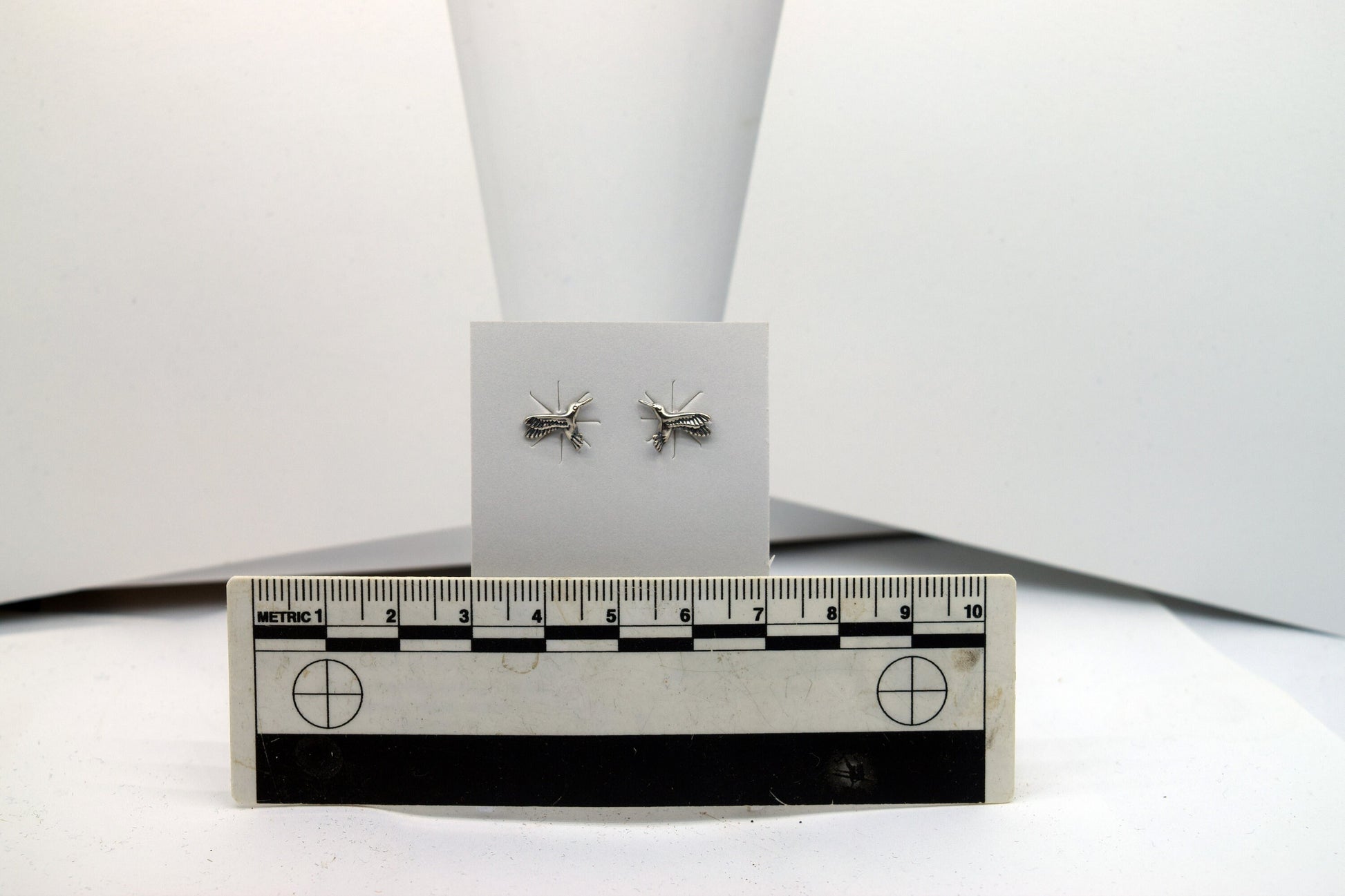 Hummingbird in Flight Sterling Silver Stud Earrings 11 mm wide