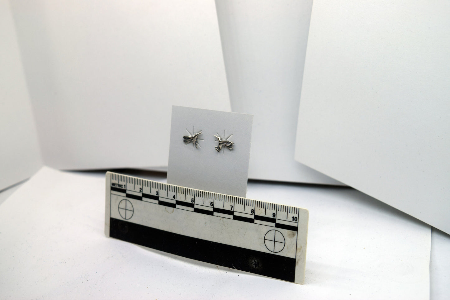 Hummingbird in Flight Sterling Silver Stud Earrings 11 mm wide