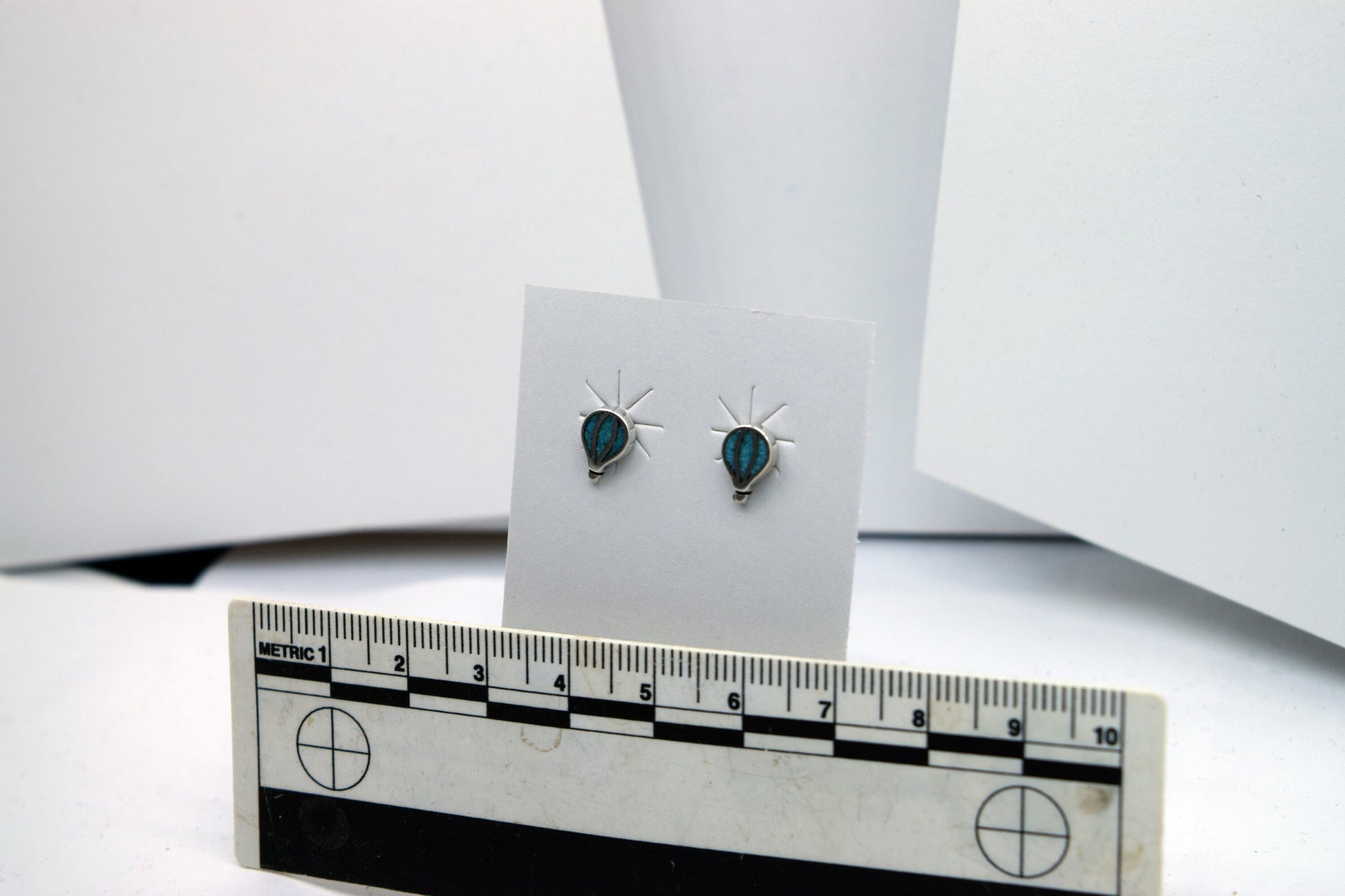 Hot Air Balloon Earrings With Turquoise Inlay Sterling Silver Stud Earrings 9 mm high