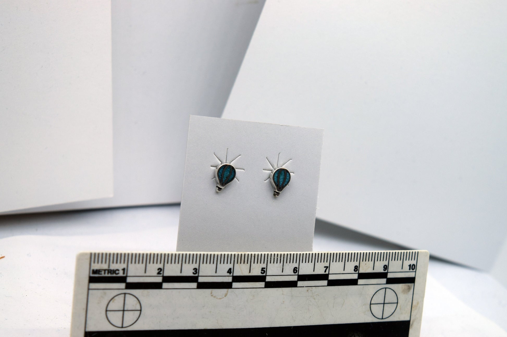 Hot Air Balloon Earrings With Turquoise Inlay Sterling Silver Stud Earrings 9 mm high