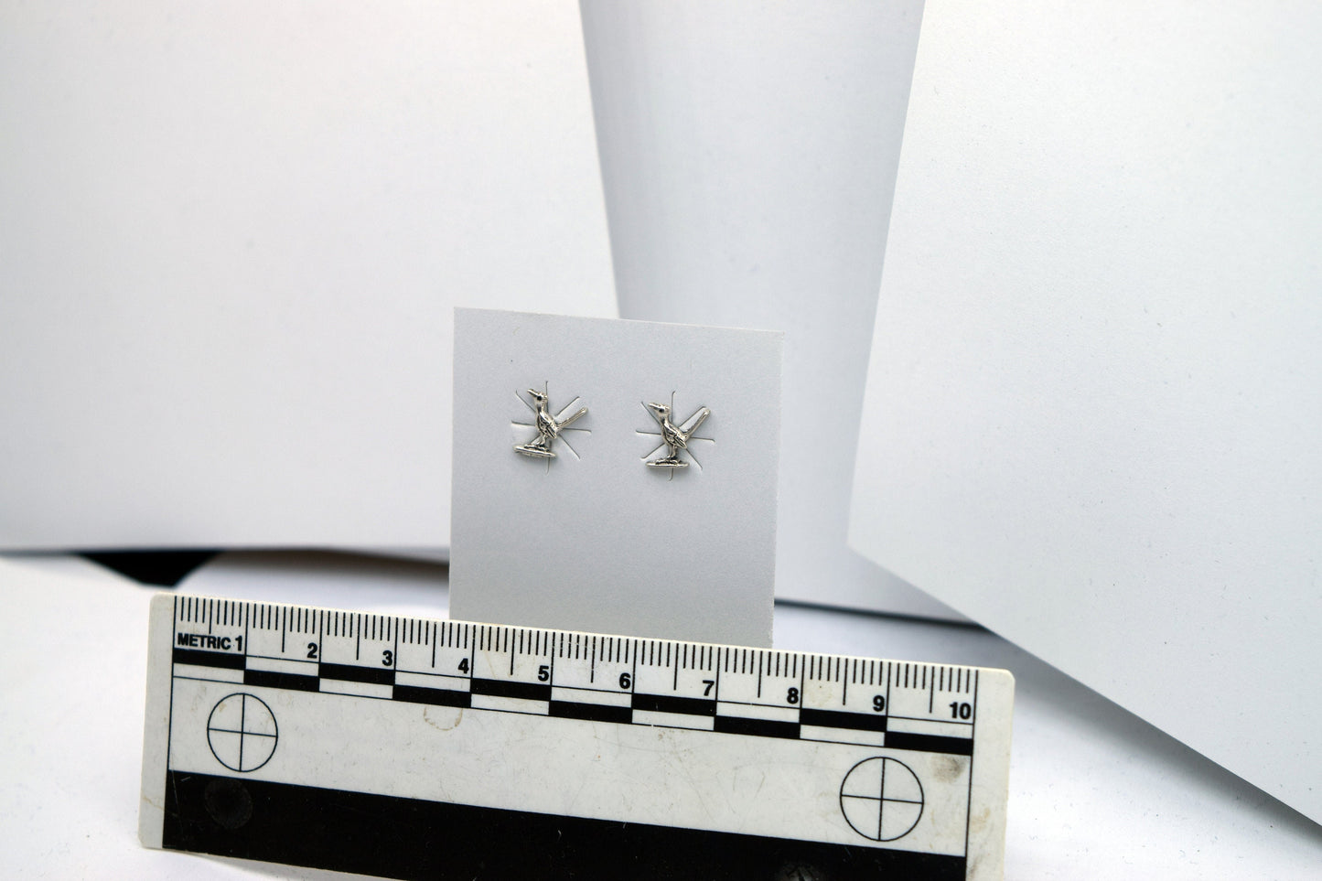 Standing Road Runner Earrings Sterling Silver Stud Earrings 8 mm high