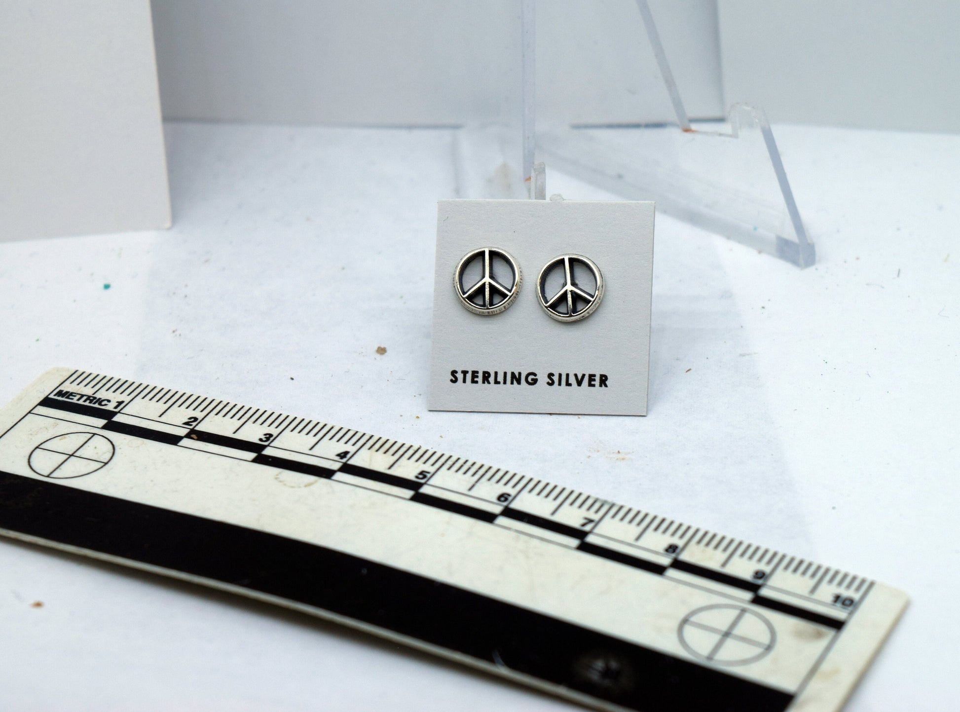 Peace Sign Earrings Sterling Silver Stud Earrings 7 mm wide