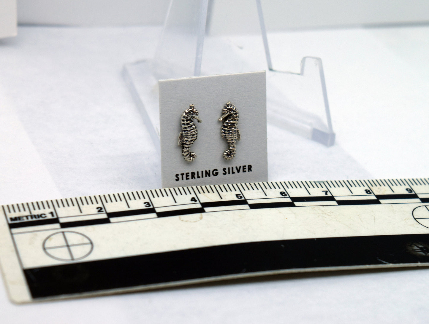 Sea Horse Fish Sterling Silver Stud Earrings 12 mm high