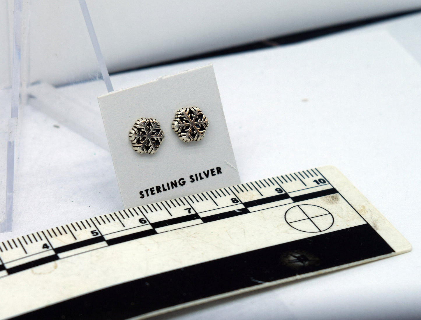 Snow Flake Crystal Sterling Silver Stud Earrings 7 mm wide