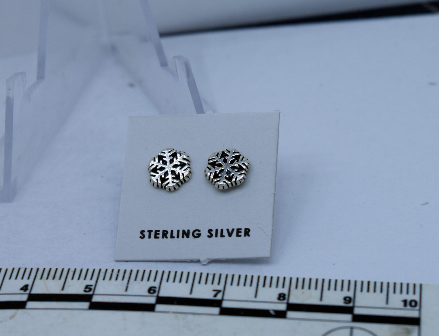 Snow Flake Crystal Sterling Silver Stud Earrings 7 mm wide