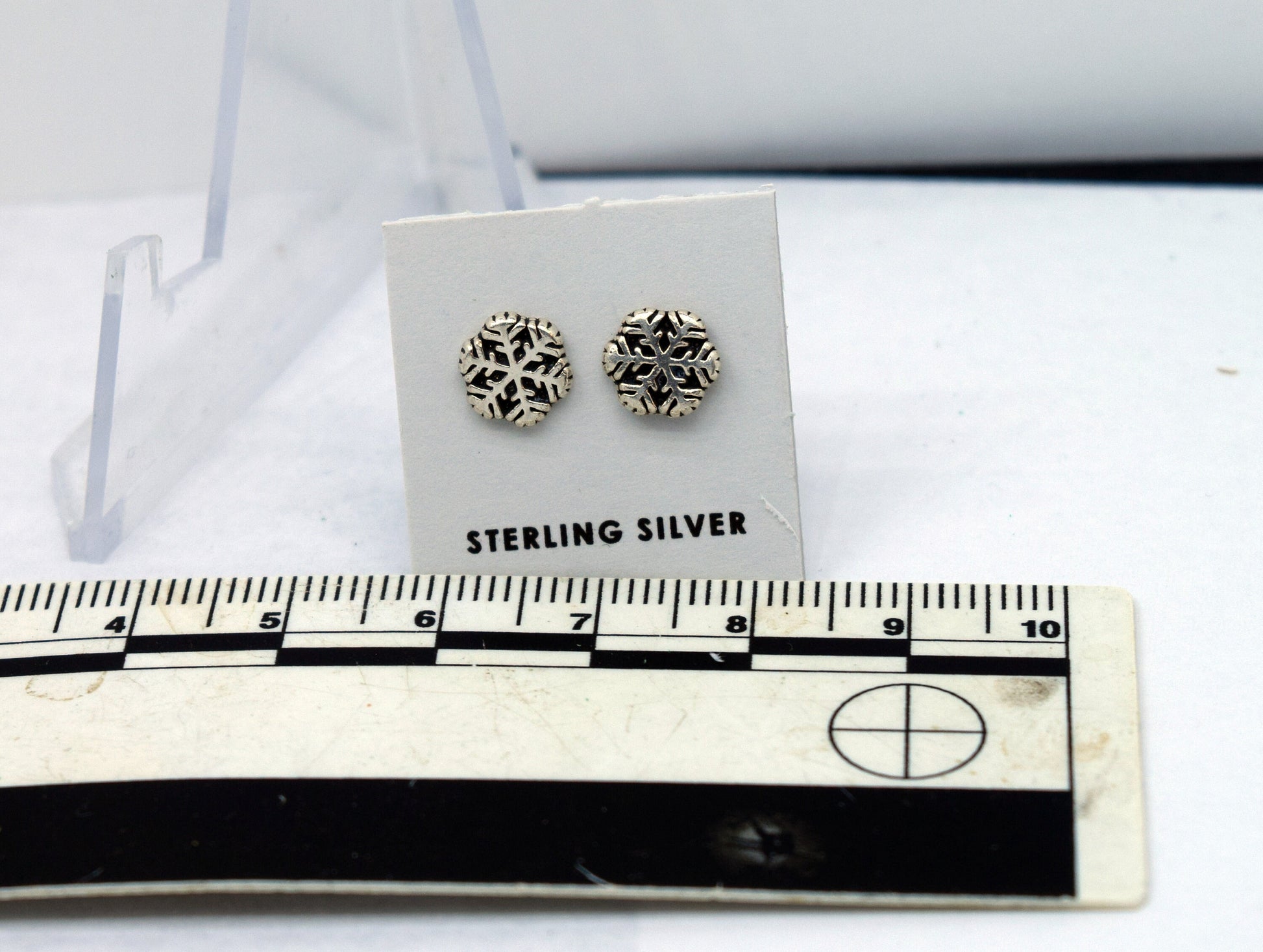 Snow Flake Crystal Sterling Silver Stud Earrings 7 mm wide