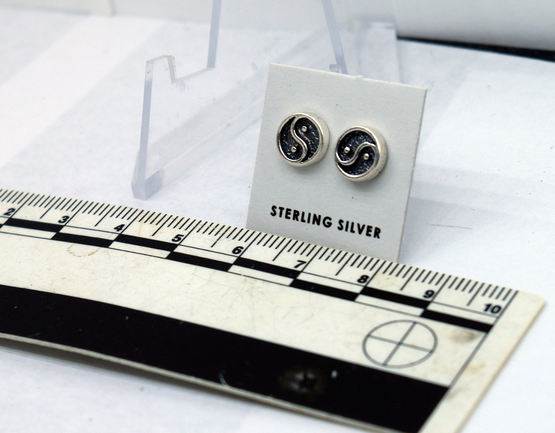 Ying Yang Symbol Sterling Silver Stud Earrings 7 mm wide