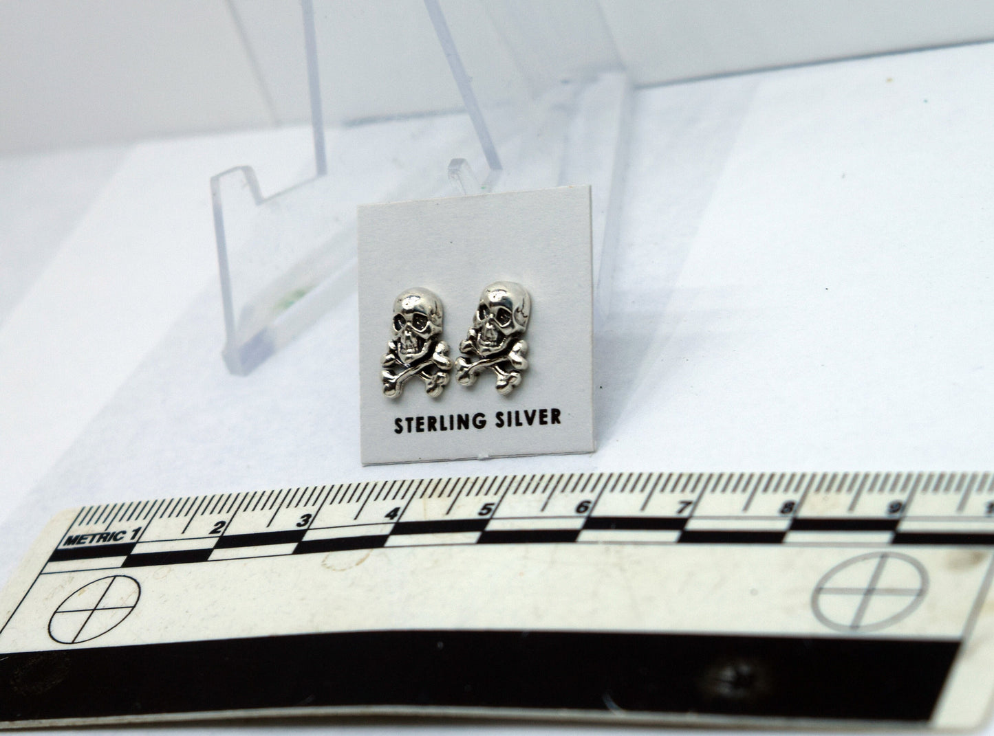 Jolly Rodger Earrings Pirate Flag Earrings Skull and Cross Bones Sterling Silver Stud Earrings 10 mm high