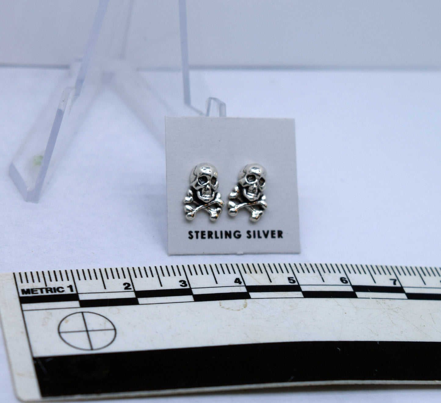 Jolly Rodger Earrings Pirate Flag Earrings Skull and Cross Bones Sterling Silver Stud Earrings 10 mm high