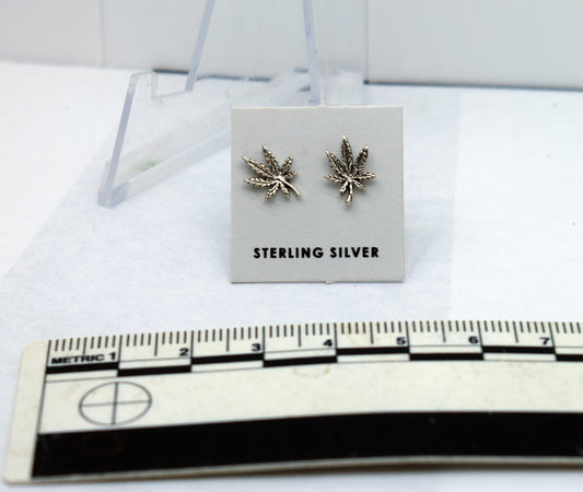 Marijuana Weed Earrings Leaf Earrings Sterling Silver Stud Earrings 10 mm high