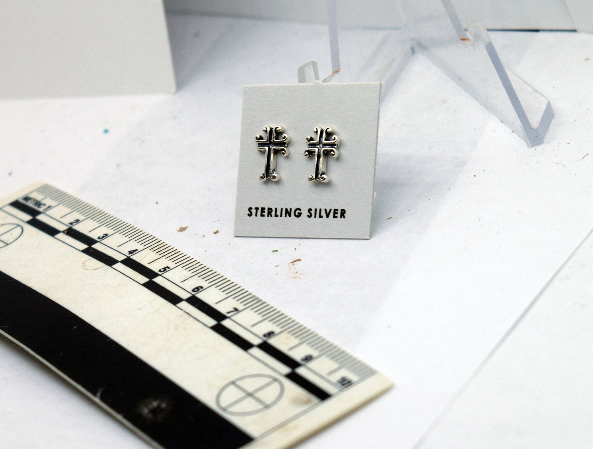 Cross Sterling Silver Stud Earrings 9 mm high