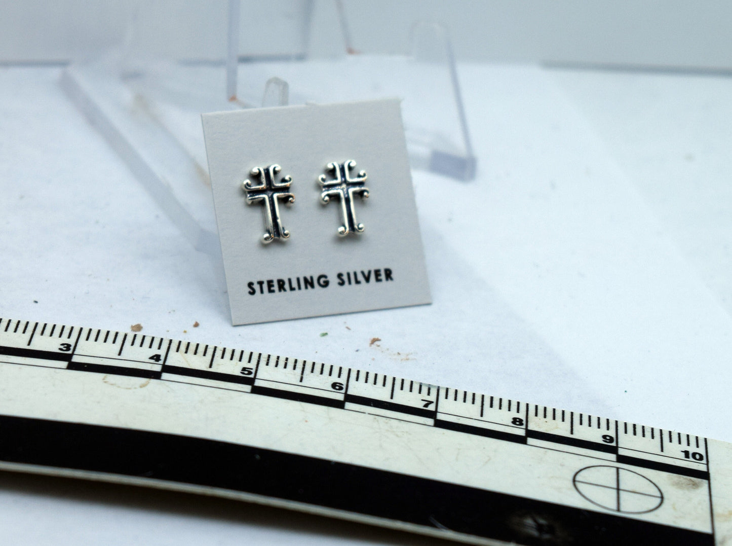 Cross Sterling Silver Stud Earrings 9 mm high