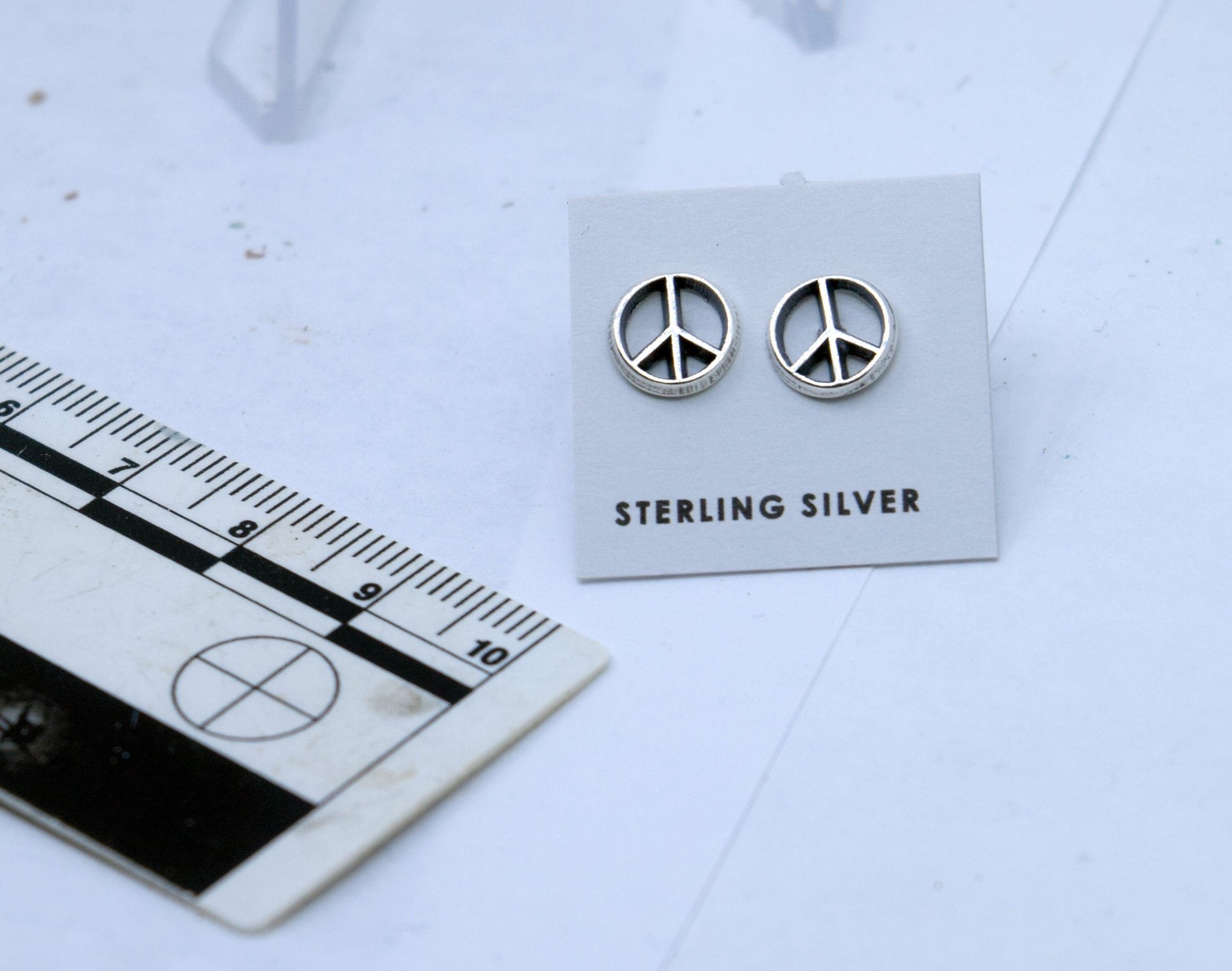 Peace Sign Earrings Sterling Silver Stud Earrings 7 mm wide