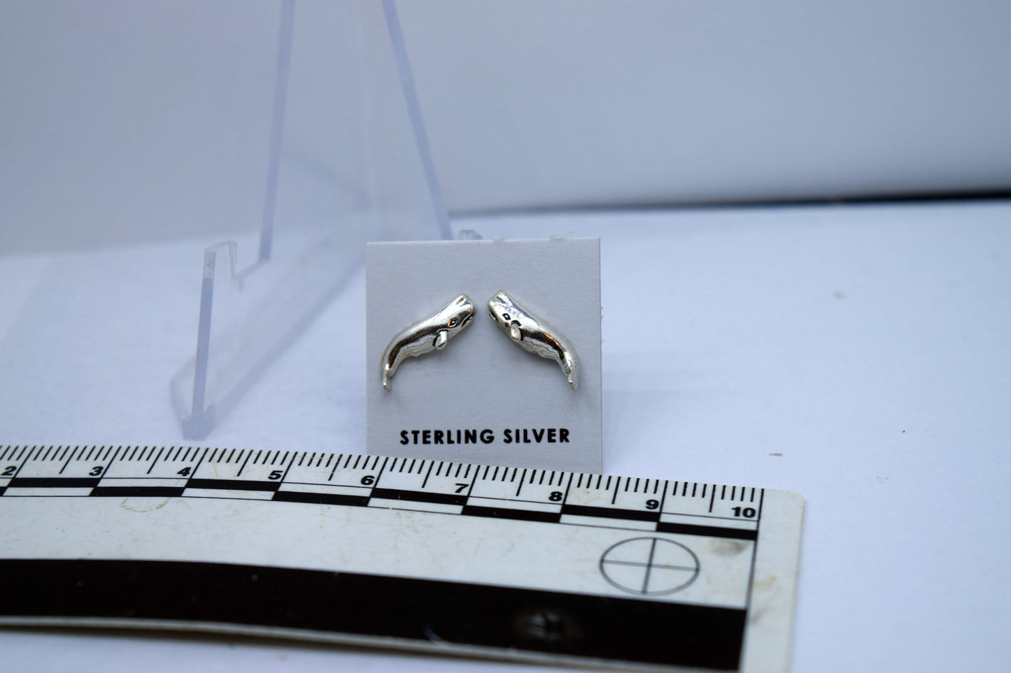 Sperm Whale Sterling Silver Stud Earrings 13 mm wide