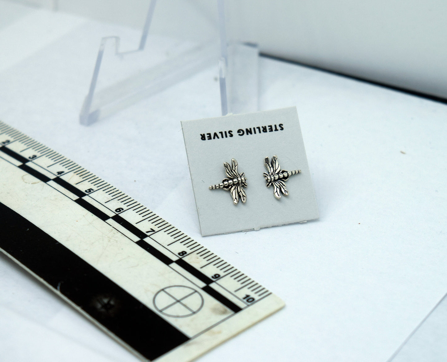 Dragonfly Earrings Insect Sterling Silver Stud Earrings 8 mm long