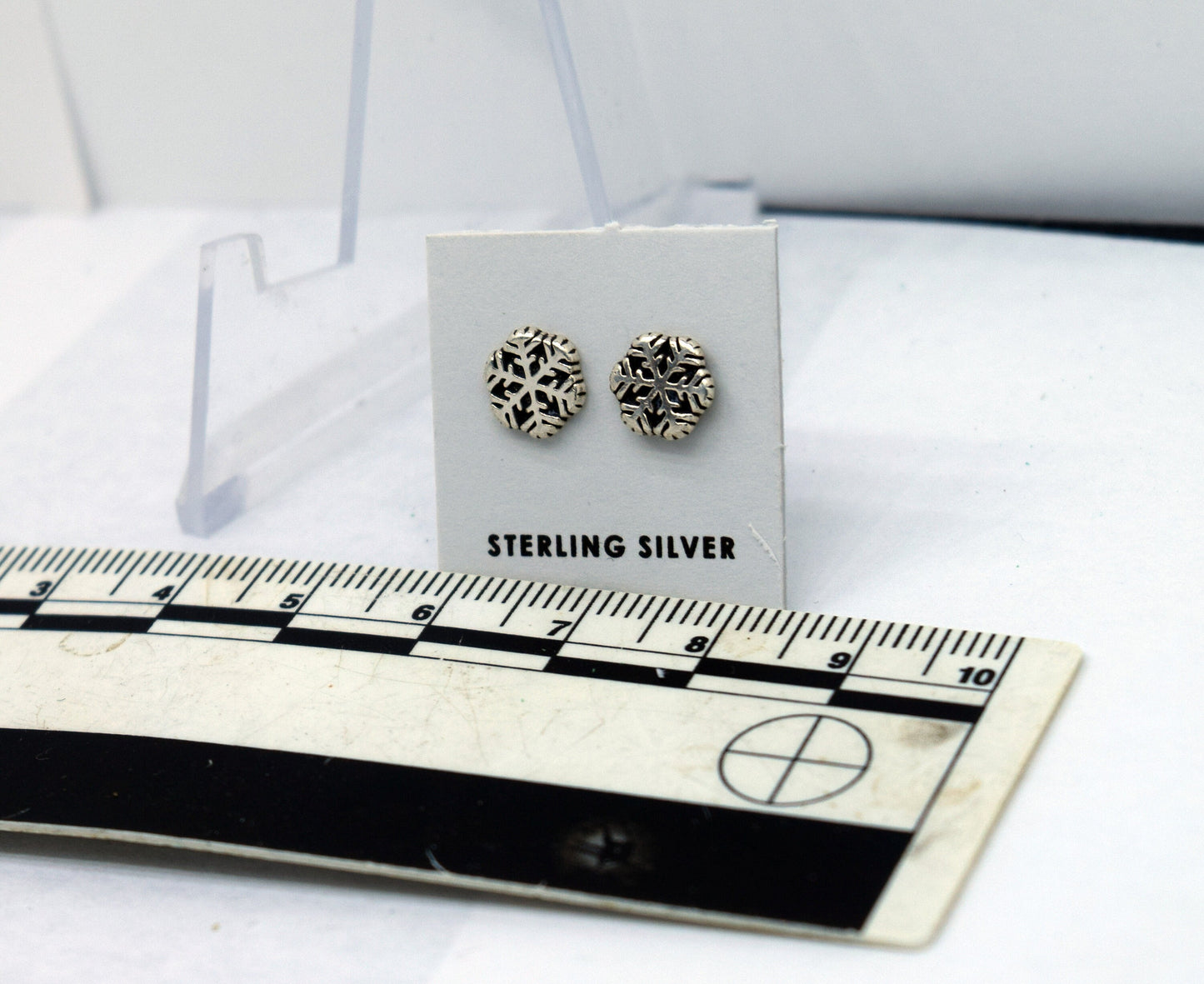 Snow Flake Crystal Sterling Silver Stud Earrings 7 mm wide