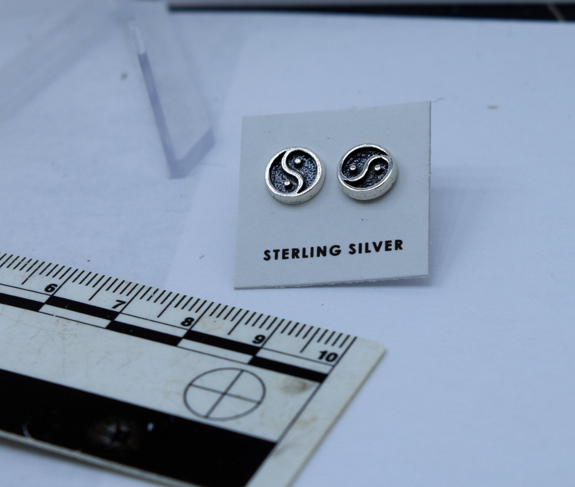 Ying Yang Symbol Sterling Silver Stud Earrings 7 mm wide