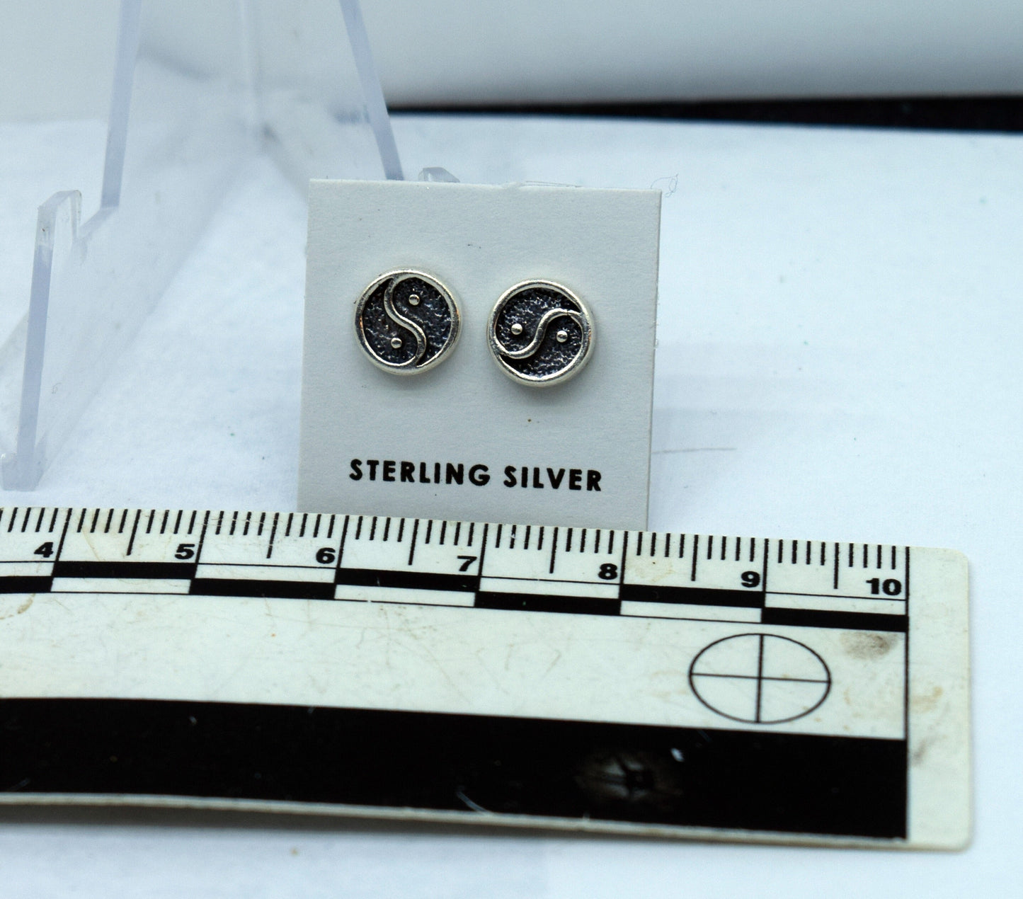 Ying Yang Symbol Sterling Silver Stud Earrings 7 mm wide