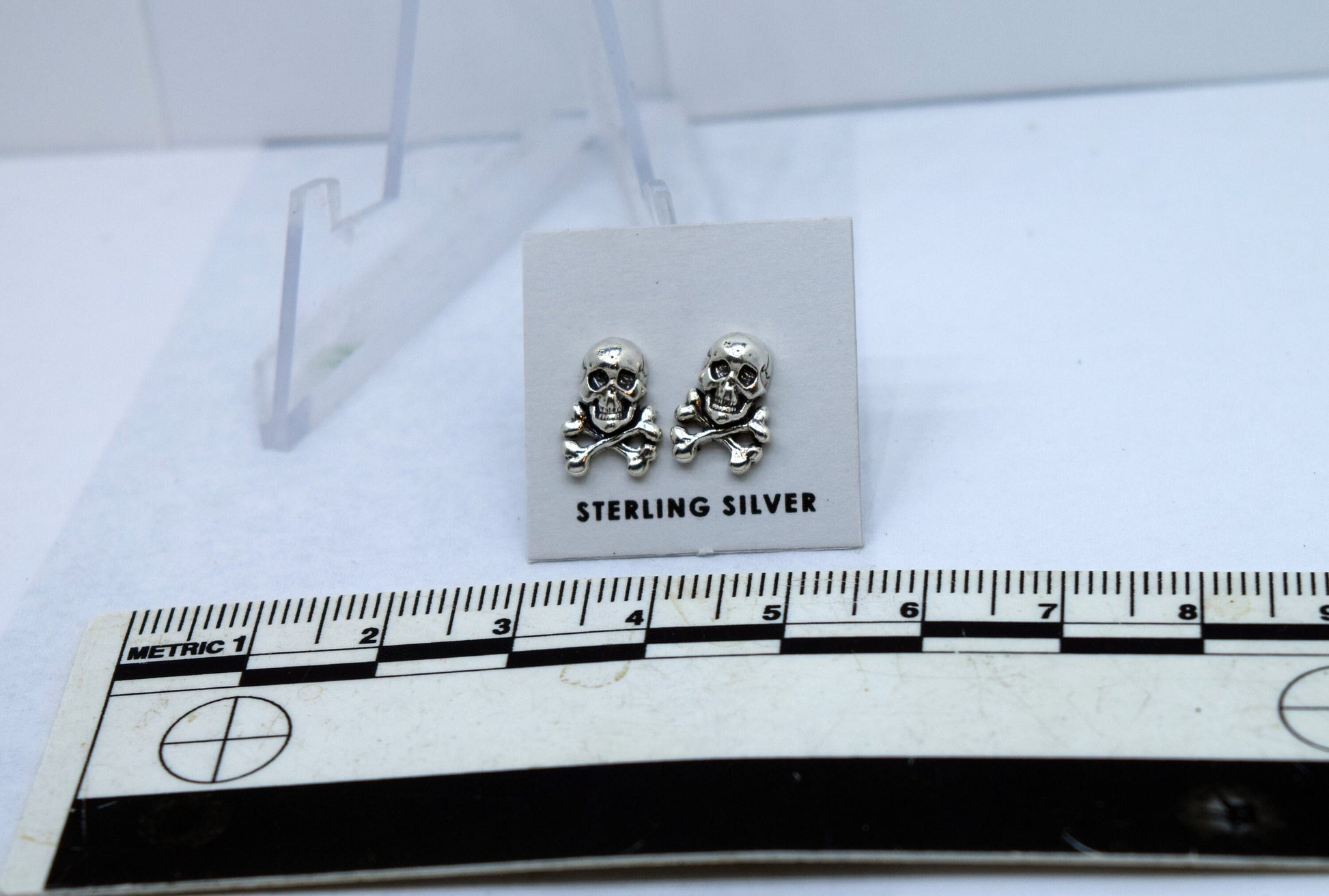 Jolly Rodger Earrings Pirate Flag Earrings Skull and Cross Bones Sterling Silver Stud Earrings 10 mm high