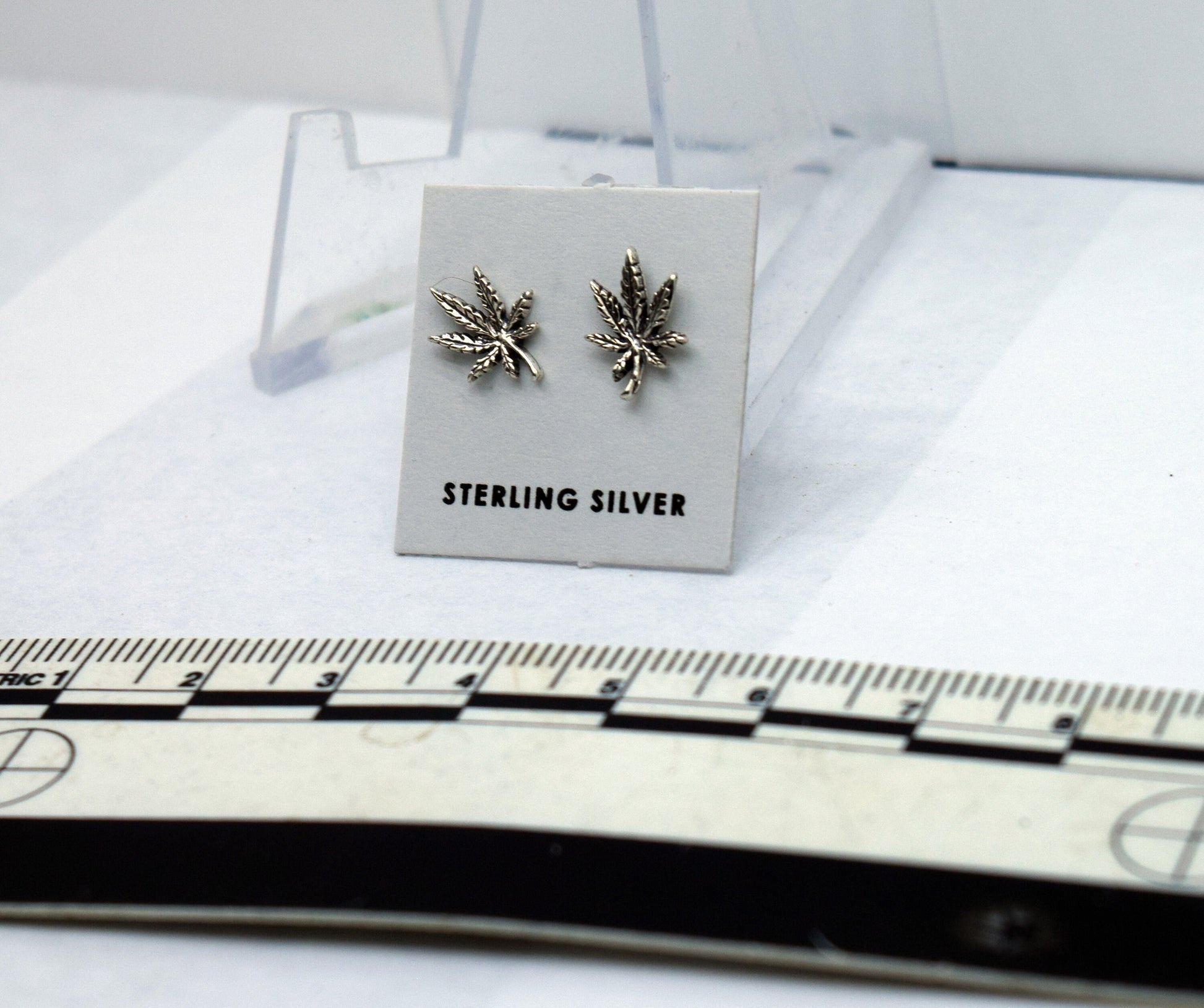 Marijuana Weed Earrings Leaf Earrings Sterling Silver Stud Earrings 10 mm high