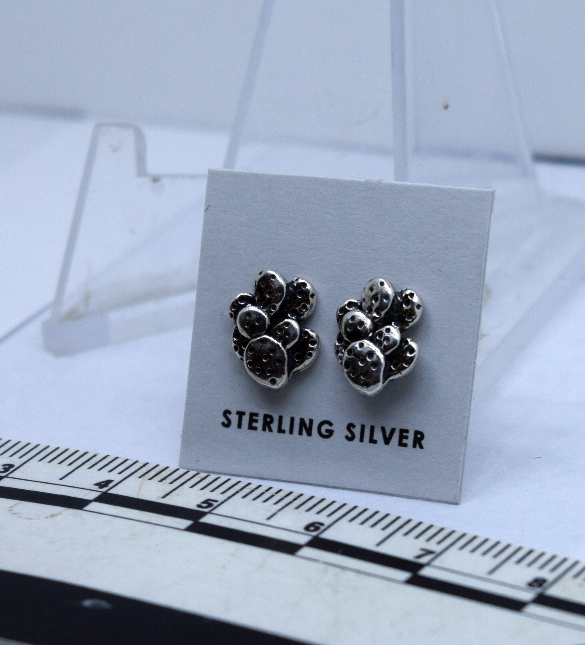 Prickly Pear Cactus Earrings Sterling Silver Stud Earrings 8 mm wide