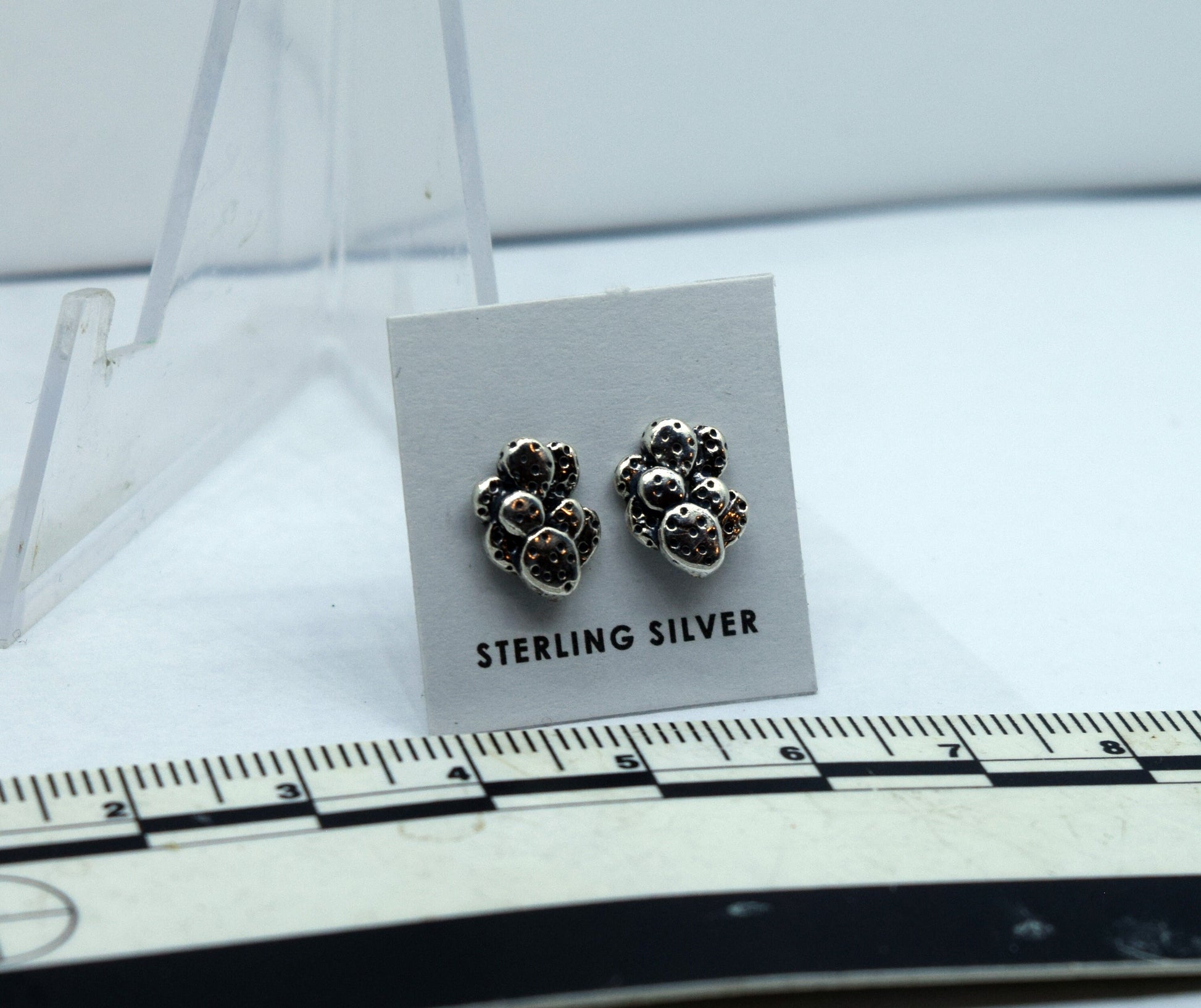 Prickly Pear Cactus Earrings Sterling Silver Stud Earrings 8 mm wide